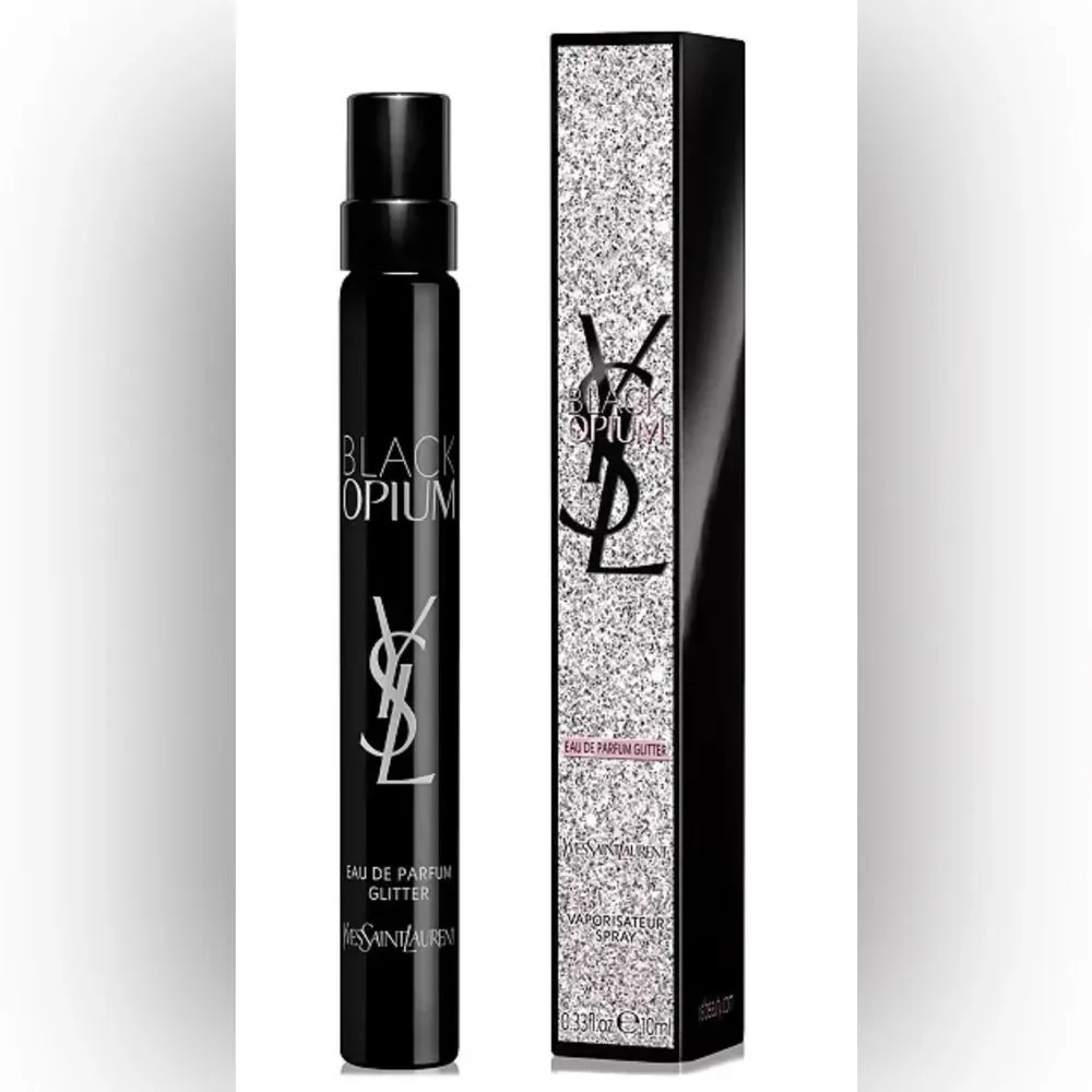 YSL Black Opium EDP Glitter Travel Spray with Marshmallow & Coffee 0.33oz - Picture 1 of 5